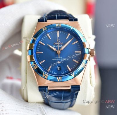 Swiss Quality Omega Constellation Gents Watch 39mm Rose Gold Blue Bezel